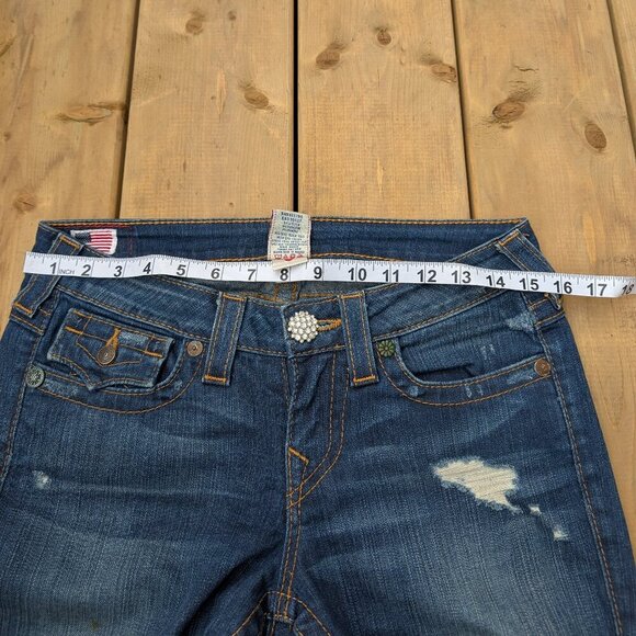 True Religion Women's Dark Wash Skinny Jeans with Embellished Buttons - Size 27 - Picture 5 of 10